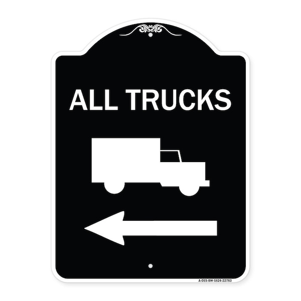 Signmission Trucks All Trucks W/ Truck & Left Arrow Heavy-Gauge Aluminum Sign, 24" x 18", BW-1824-22783 A-DES-BW-1824-22783 - main